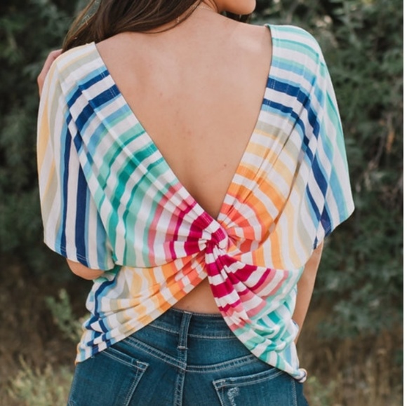 Fantastic Fawn Tops - Fantastic Fawn Rainbow Twisted Back Blouse